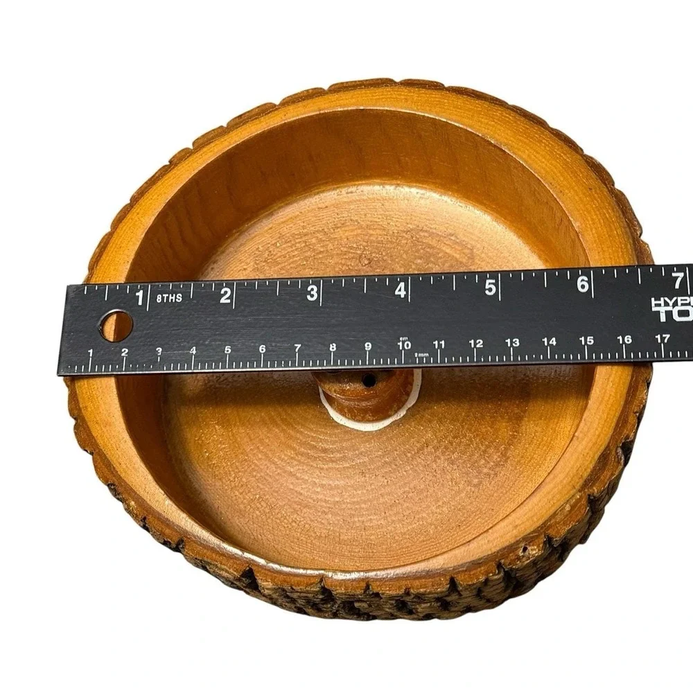 Vintage Nut Rustic Bark Wood Bowl With 4 Nut Picks & Nut Cracker Rustic MCM